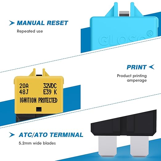 GLOSO Circuit Breakers E39 Manual (T3) Reset Low Profile ATC/ATO (3A - 3 Pack)