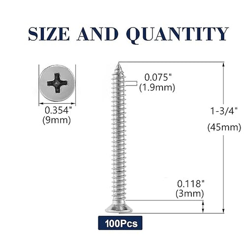 #10 x 1-3/4" Wood Screw 100Pcs 18-8 (304) Stainless Steel Screws Flat Head Phillips Fast Self Tapping Drywall Screws by SG TZH