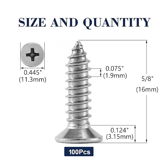 #14 x 5/8" Wood Screw 100Pcs 18-8 (304) Stainless Steel Screws Flat Head Phillips Fast Self Tapping Drywall Screws by SG TZH