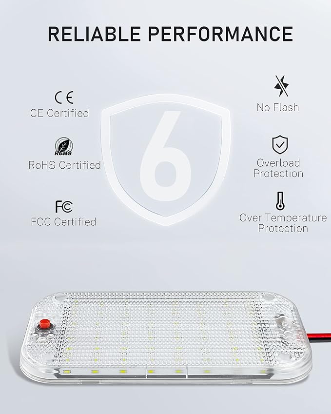 Dome Light for RV Interior, 48LED 800LM Ultra Bright 12 Volt LED White Lights, RV Ceiling Light with Switch Control, Ideal for Car Van Truck Camper Lorry Motorhome Boat(2 Pack)