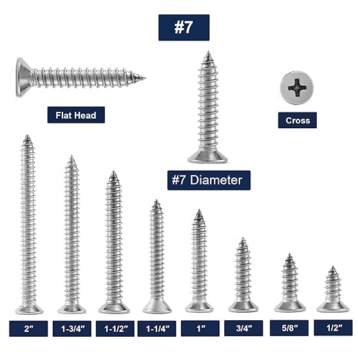 #7 x 3/4" Wood Screw 100Pcs 18-8 (304) Stainless Steel Screws Flat Head Phillips Fast Self Tapping Drywall Screws by SG TZH