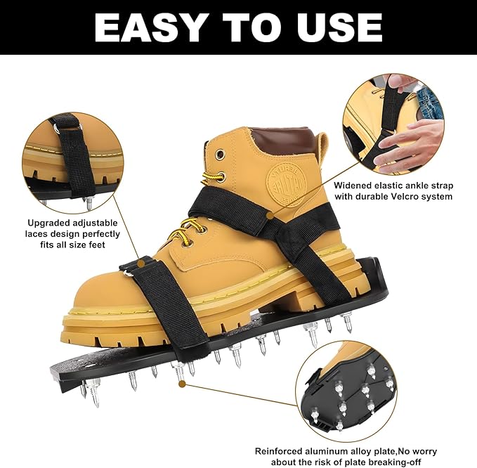 Epoxy Floor Spiked Shoes Fully Assembled Gunite Spiked Shoes with 3/4" Short Spikes for Garage Floor Epoxy, Overlays, Cover Installation, 1 Pair (Black, Large Size)
