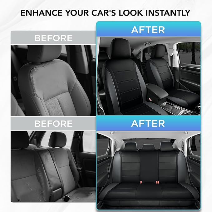 Road Comforts Leather Seat Covers, Breathable Car Seat Covers Full Set for Men,Airbag Compatible, Automotive Seat Covers Set Universal Fit Most Cars,Vans,Truck,SUV
