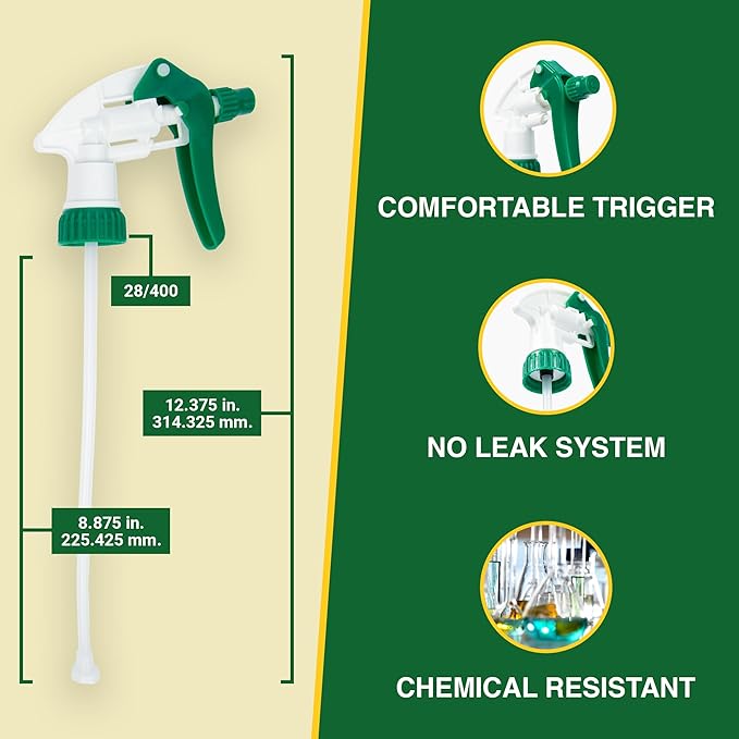 Spray Bottle Nozzle Replacement, Bottle Tops Only - Sprayer Nozzle Triggers for Heavy Duty, Commercial, Home Cleaning Solutions - Fits 8,16,24,32 oz Plastic & Glass Bottles, Green 3 pack