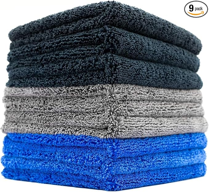 The Rag Company - Drying Towels for Car Detailing - Premium Microfiber Cloth Perfect for a Streak-Free Finish - Spectrum 420 Dark Pack - 420 GSM, 16" x 16" (9-Pack)