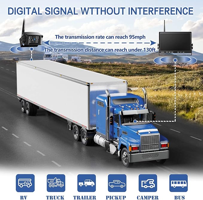 10'' 1080P Wireless Backup Camera System, 10 Inch DVR Quad Split Monitor Wireless Rear Side View Cameras, IP69 Waterproof Digital Signal Record System for RV/Truck/Trailer/Camper-BW104SL